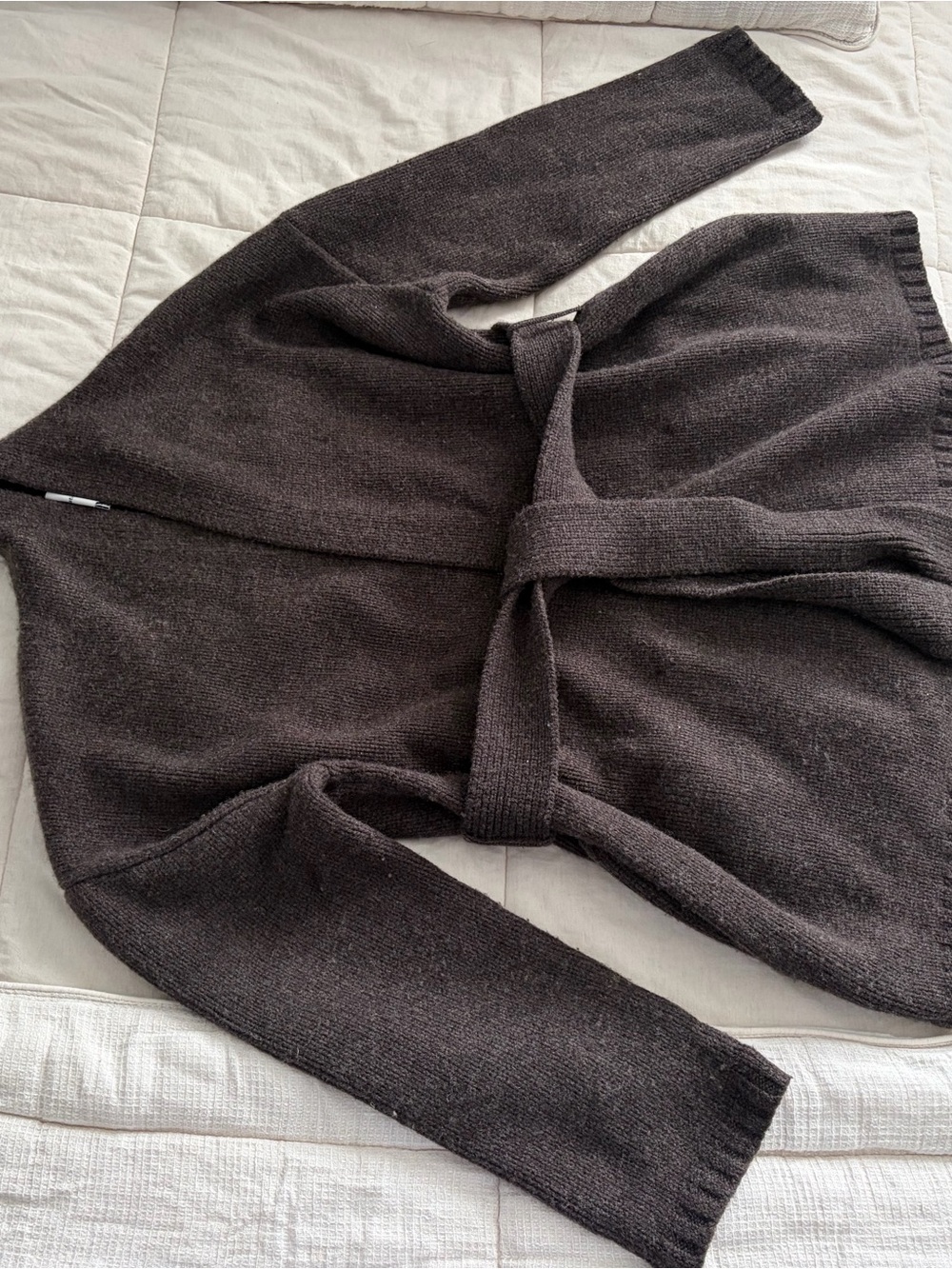 Reformation Dark Brown Shawl Collar Belted Cardigan Jacket - Picture 2 of 8